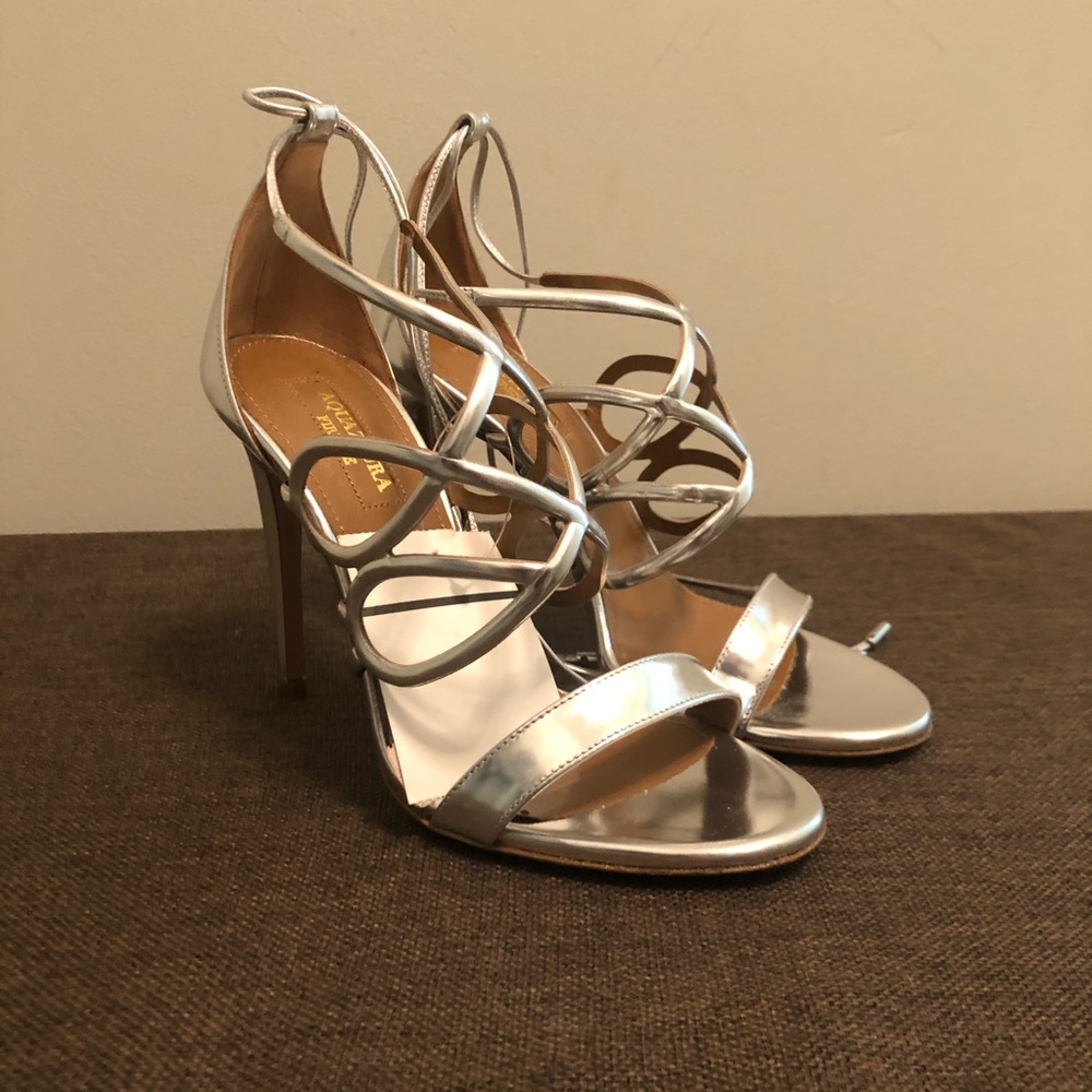 Aquazzura Silver Strappy Sandal Heels Stilettos 5